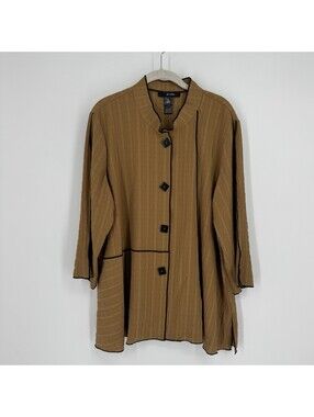 Ali Miles Top large L brown button relaxed tunic blouse shirt lightweight work